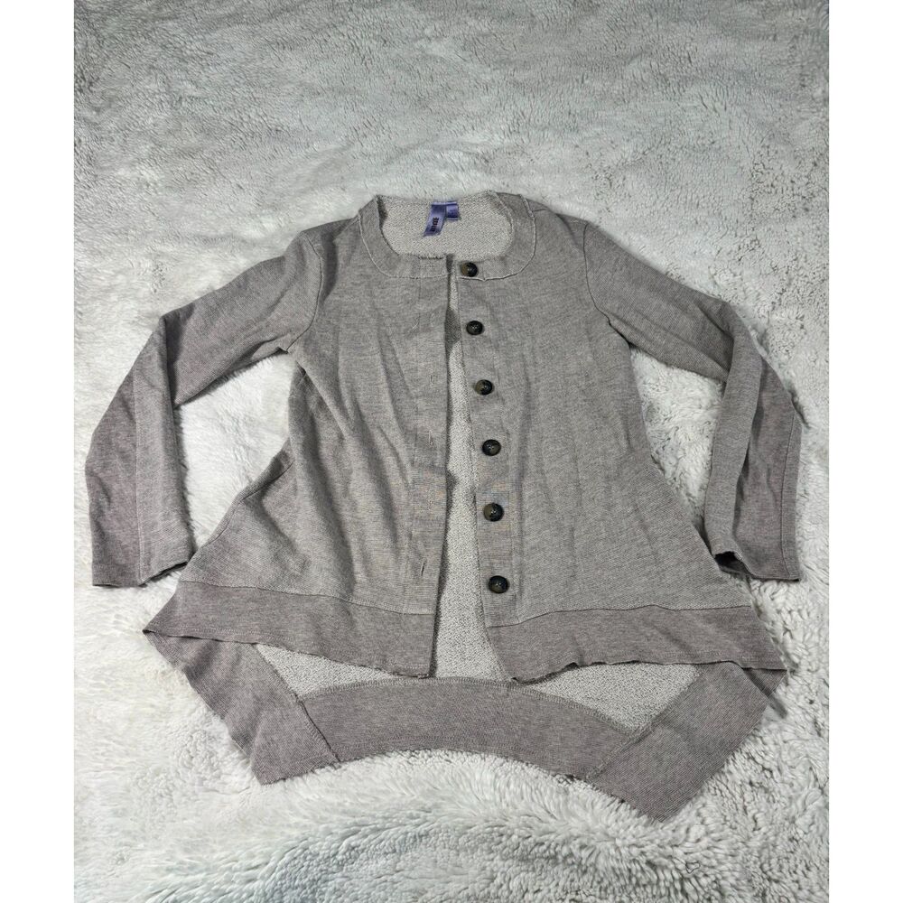 WILT Gray Button Front Cardigan Sweater Long Sleeve Raw Edge USA Made S